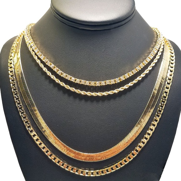 PrimoBling.com Other - 14k Gold Plated 4 Chain Hip Hop Necklace Bling Set